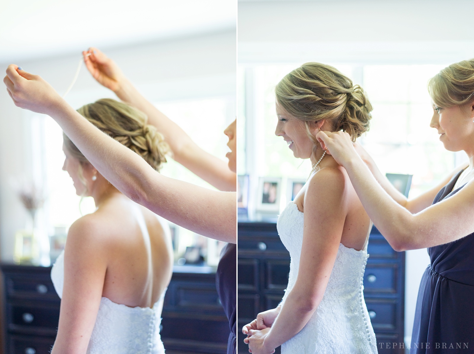 bridesmaid-putting-a-pearl-necklace-on-the-bride