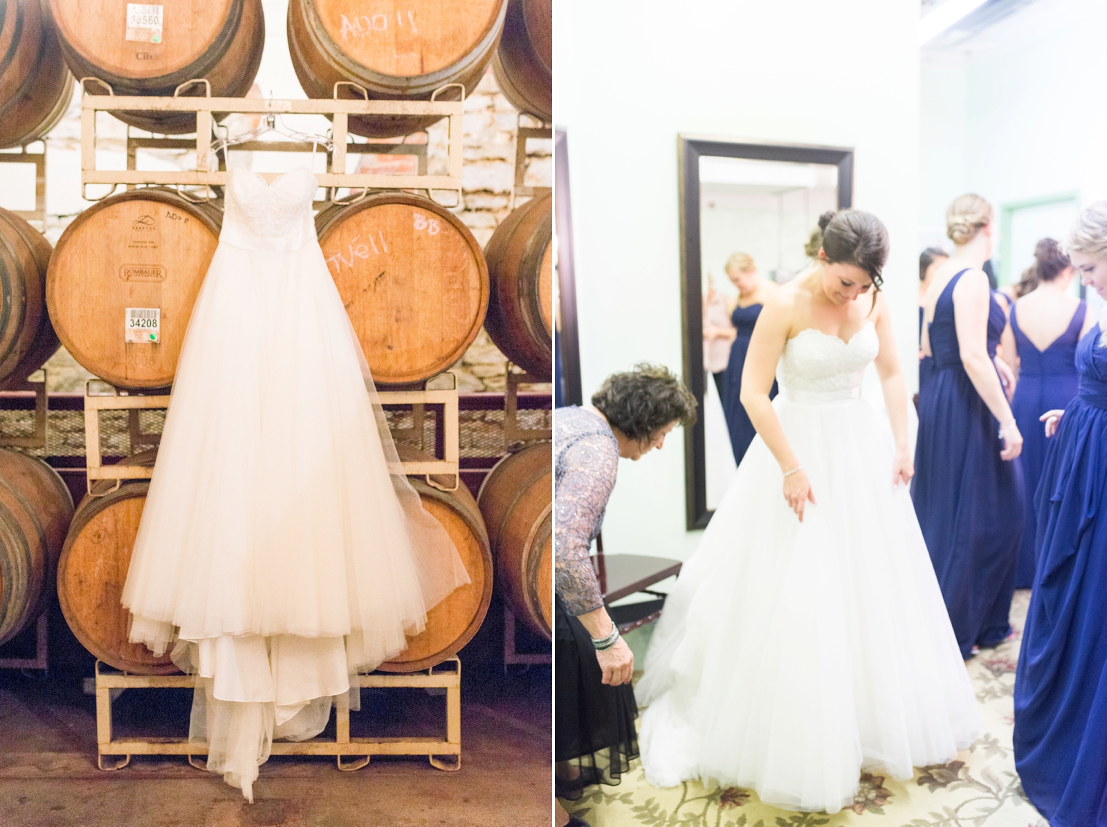 wine-barrels-with-a-wedding-dress-hanging-up-on-them