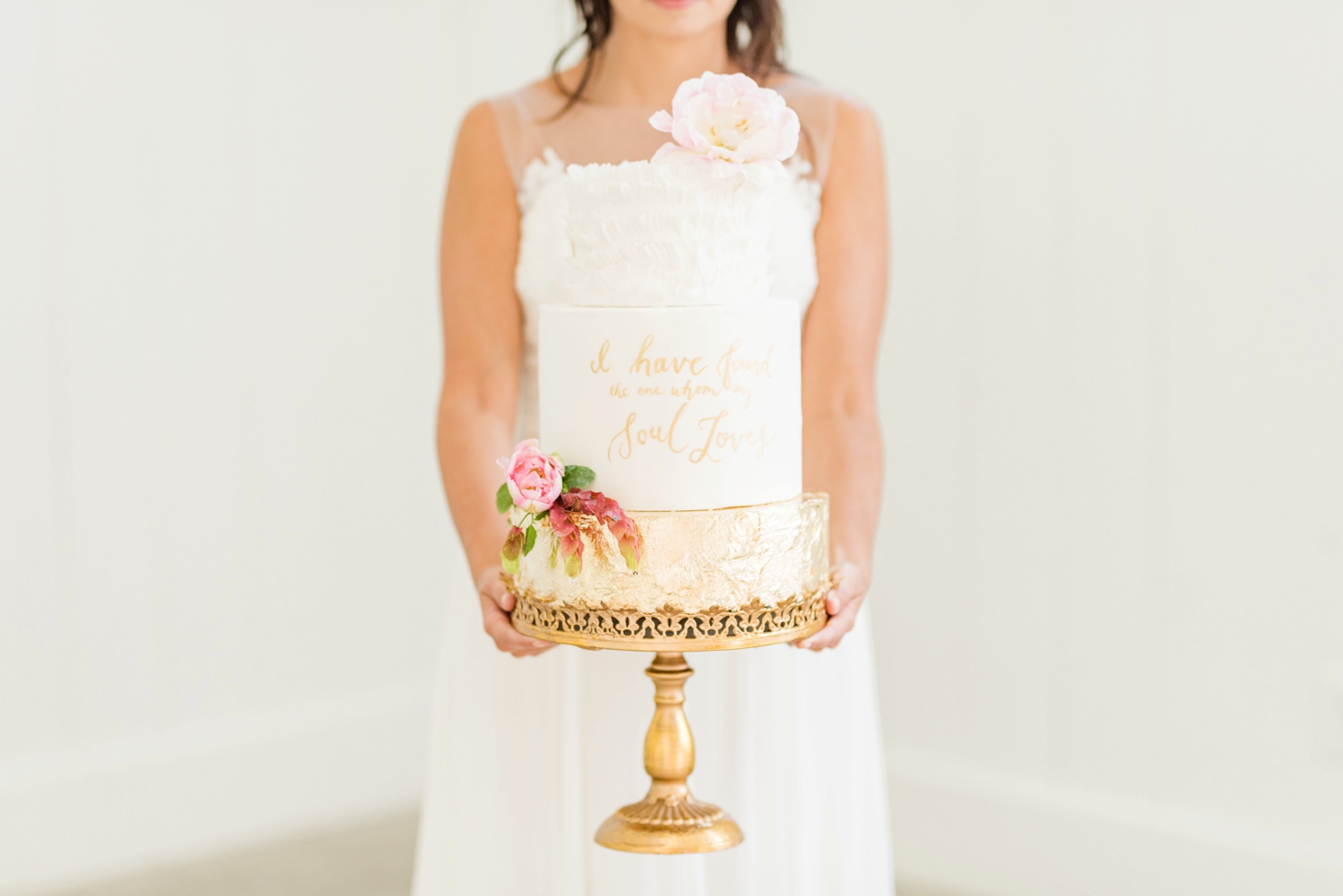 elegant-weddig-cake-with-gold-writing-i-have-found-the-one-whom-my-soul-loves