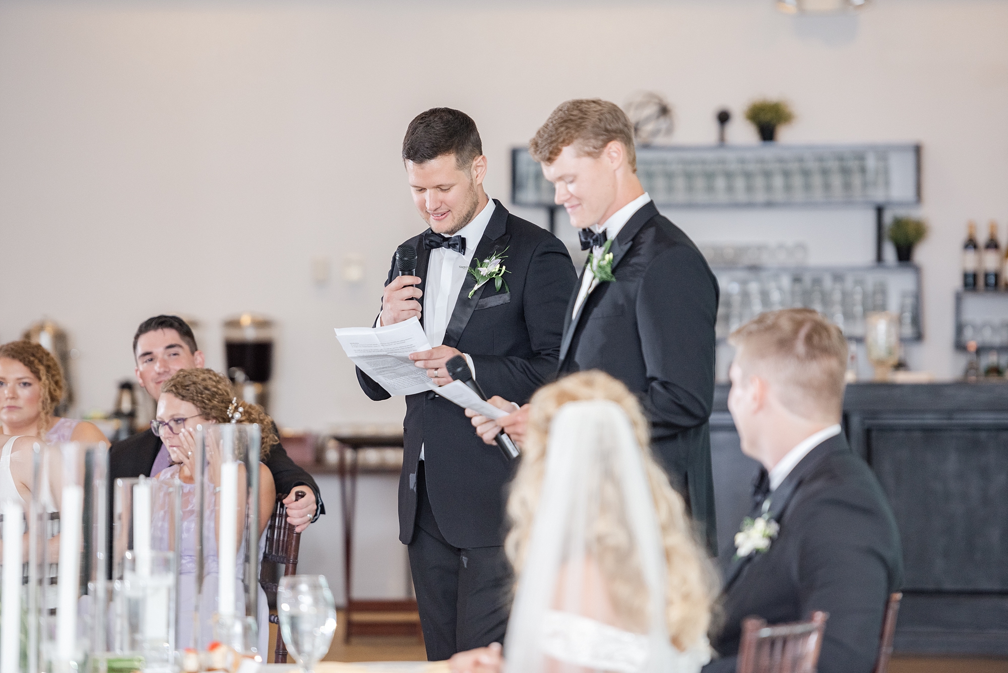 groomsmen give toast during Ohio wedding reception