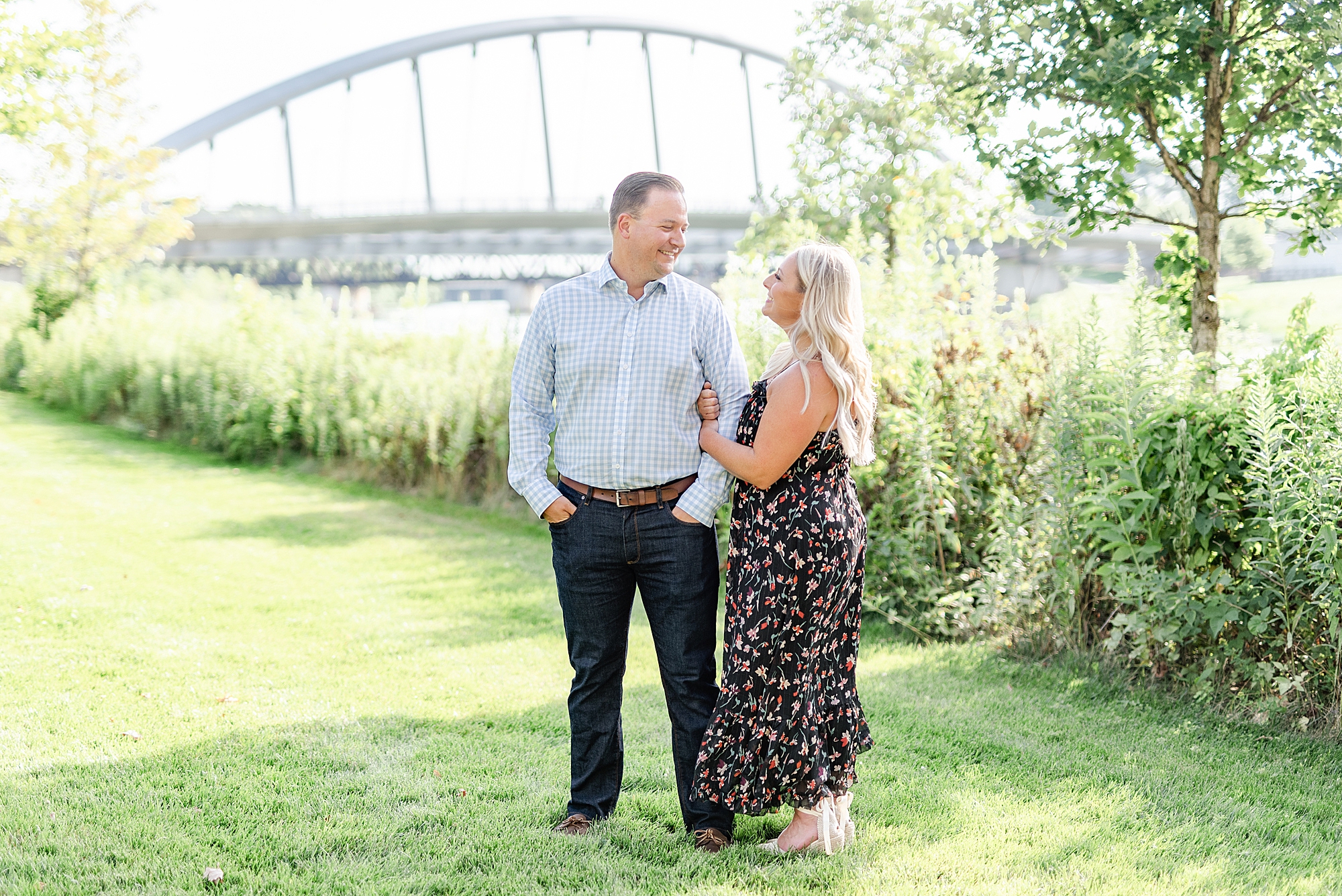 summer engagement session along riverfront in Columbus OH