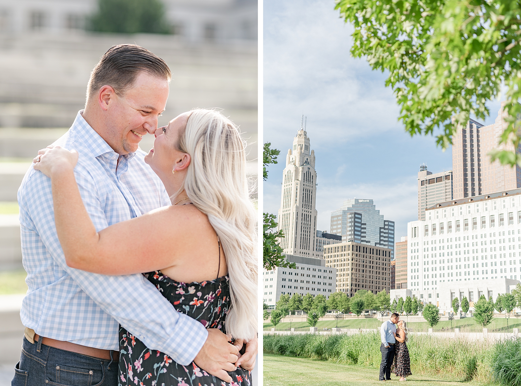 summer engagement portraits in Columbus OH along Scioto Mile