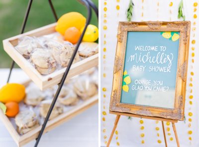 backyard baby shower welcome sign and favors