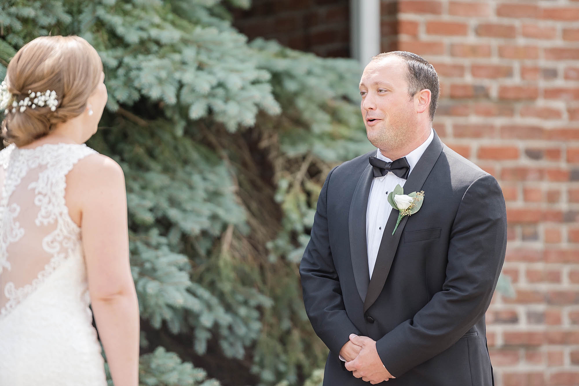 groom's reaction during Wedgewood Golf & Country Club wedding day first look