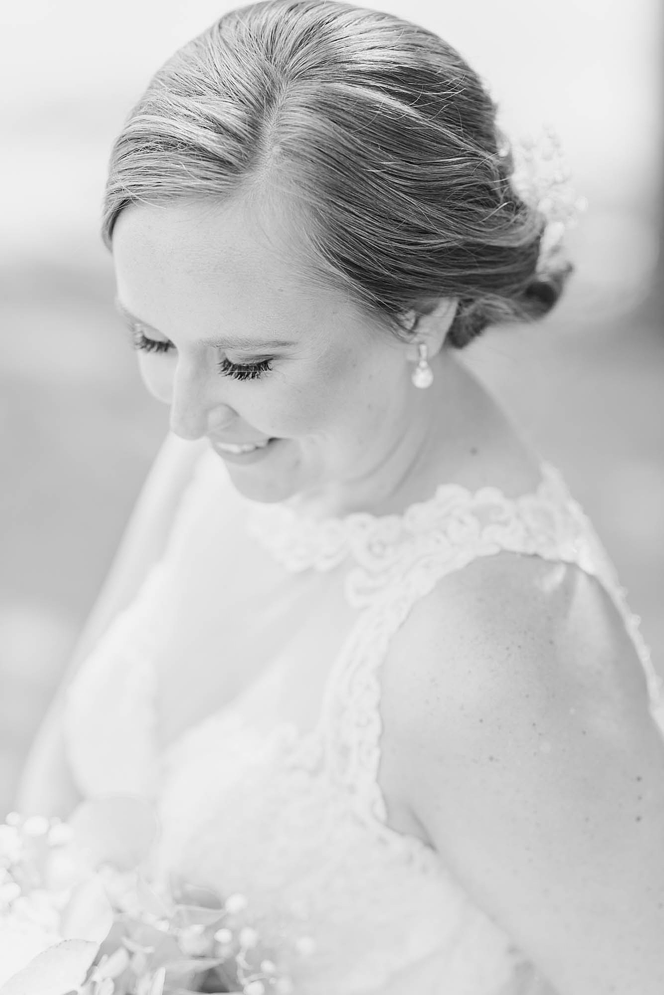 black and white portrait of bride at Wedgewood Golf & Country Club