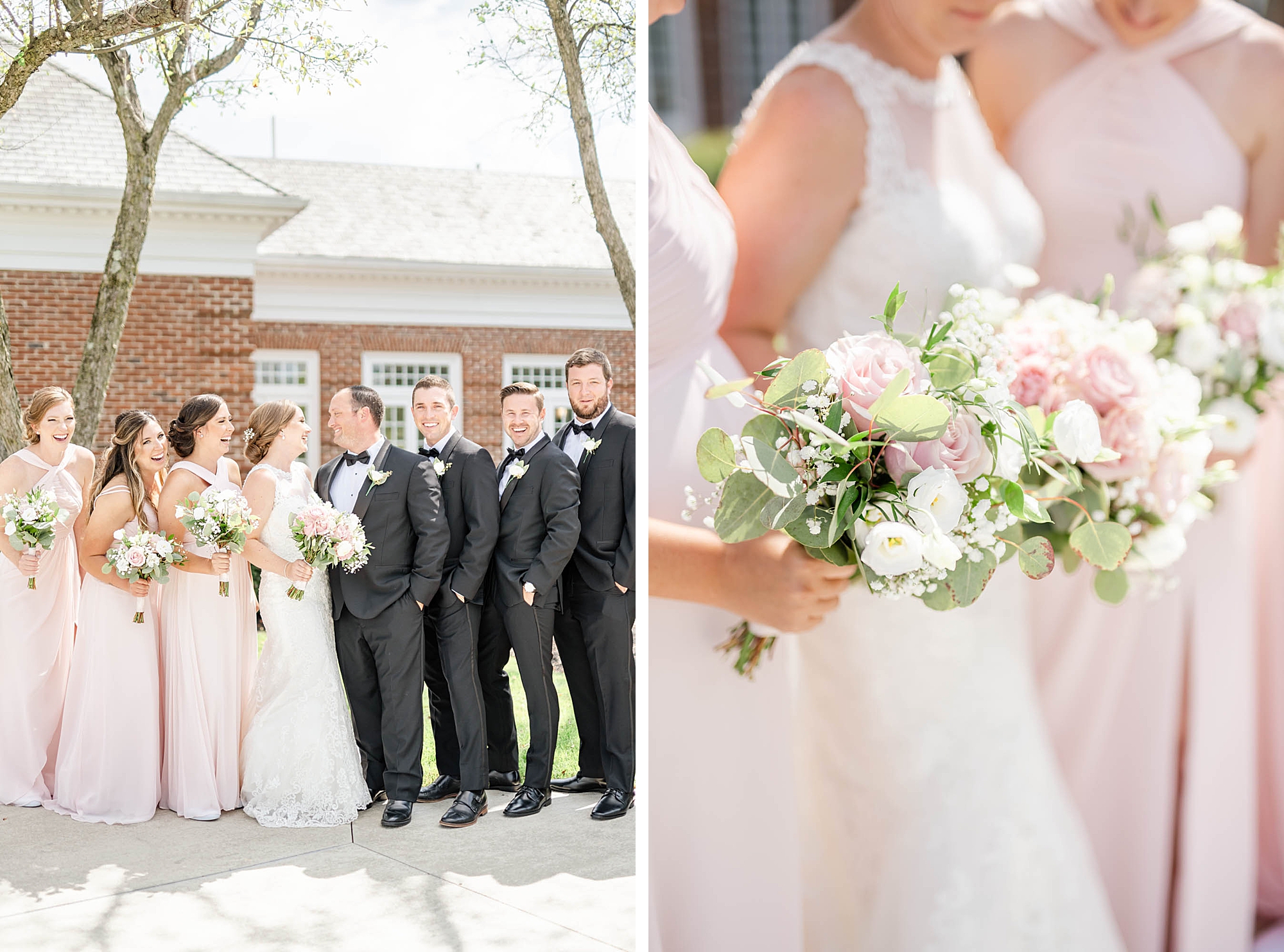 bridesmaids hold pink bouquets at Wedgewood Golf & Country Club