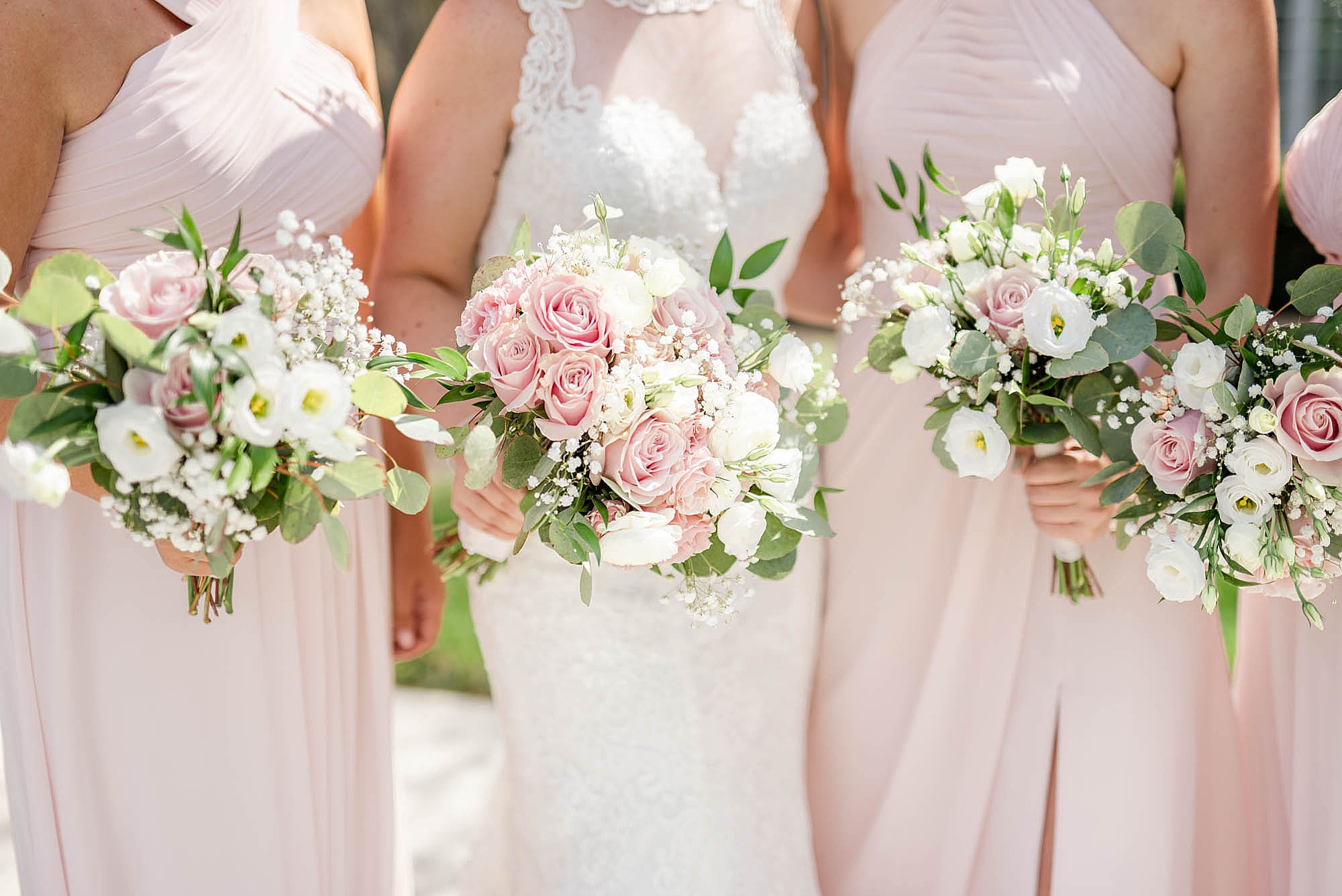 bouquets with pink and ivory flowers for Columbus OH wedding