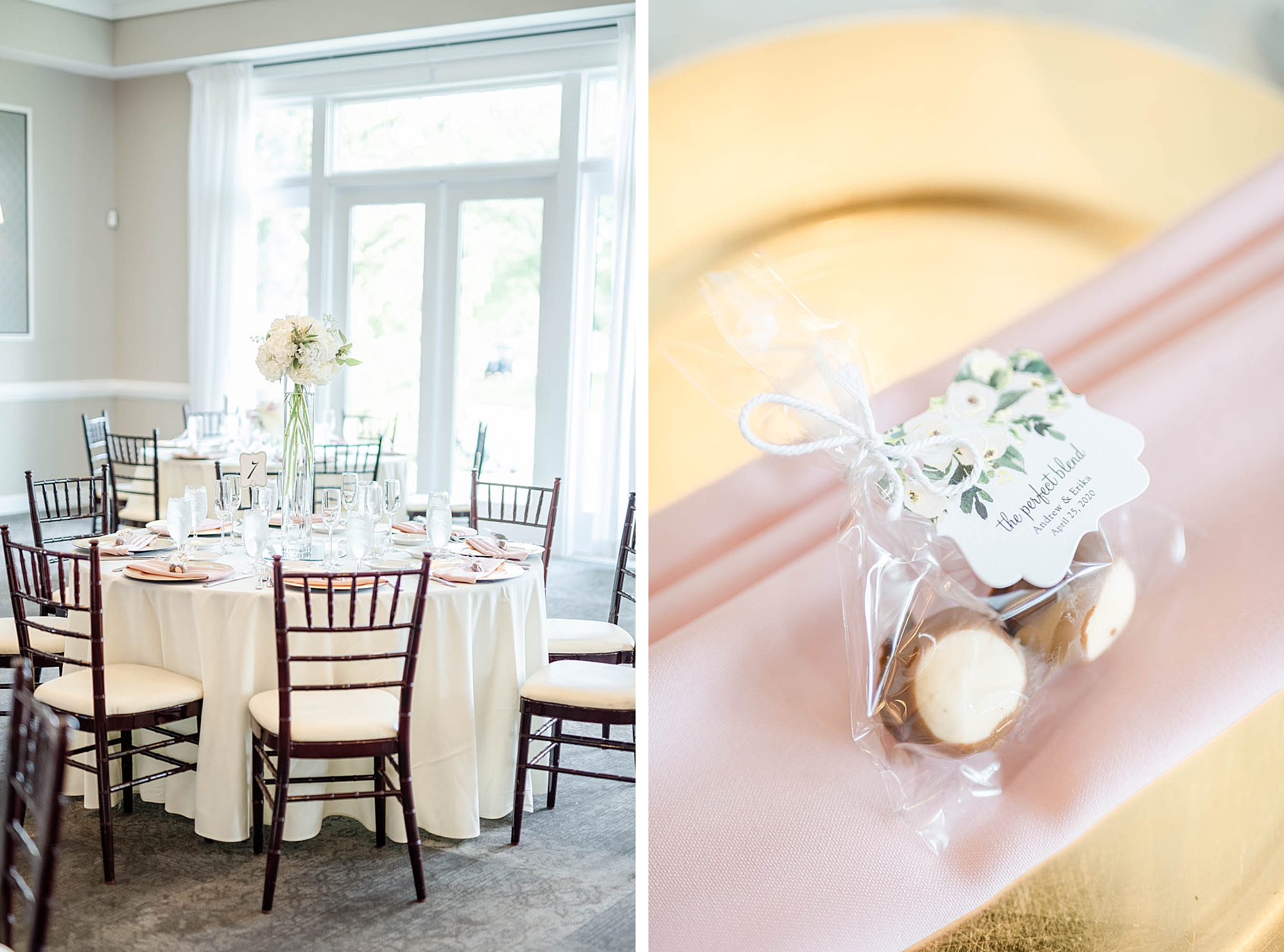Wedgewood Golf & Country Club wedding reception details including gold chargers
