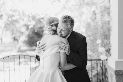 dad hugs bride during first look in Canton OH