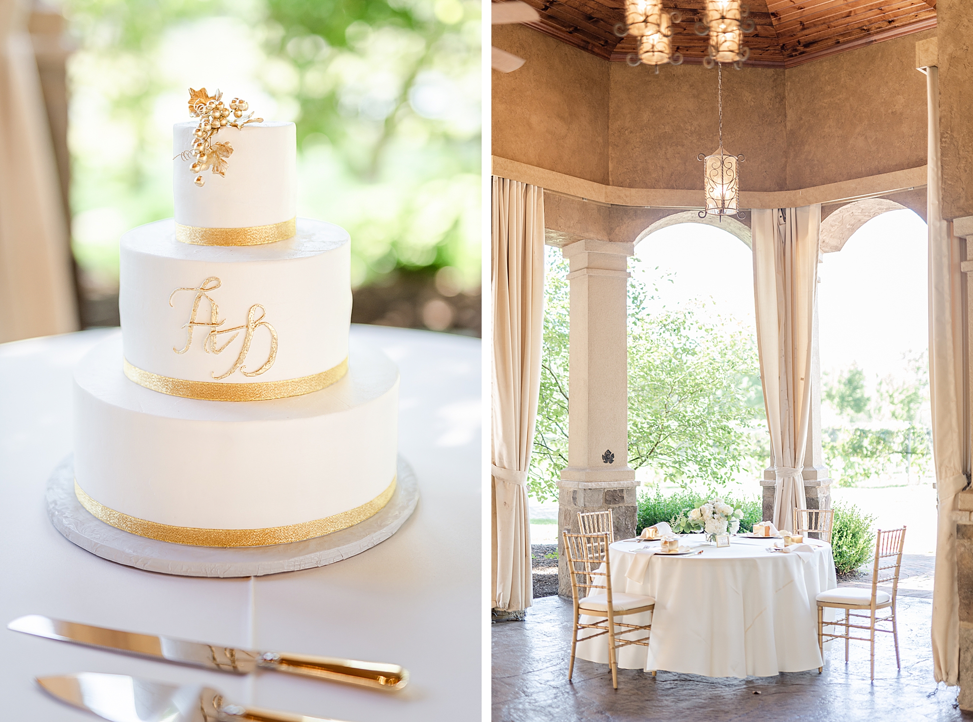 wedding cake with ivory and gold details