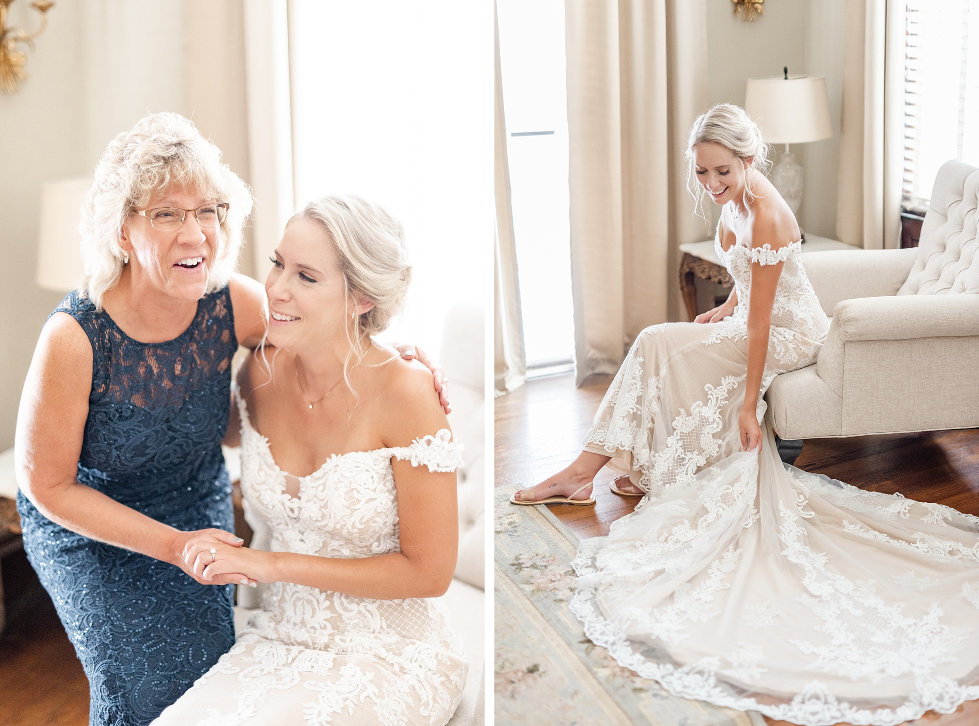 bride poses with mom before Forsyth Park Inn wedding