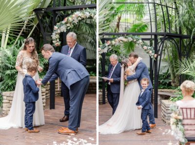 bride and groom kiss after Franklin Park Conservatory wedding ceremony