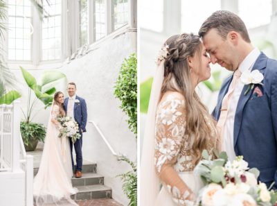 Ohio newlyweds pose together in lobby at Palm House