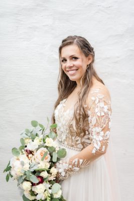 Ohio bridal portrait with lace details on gown sleeves