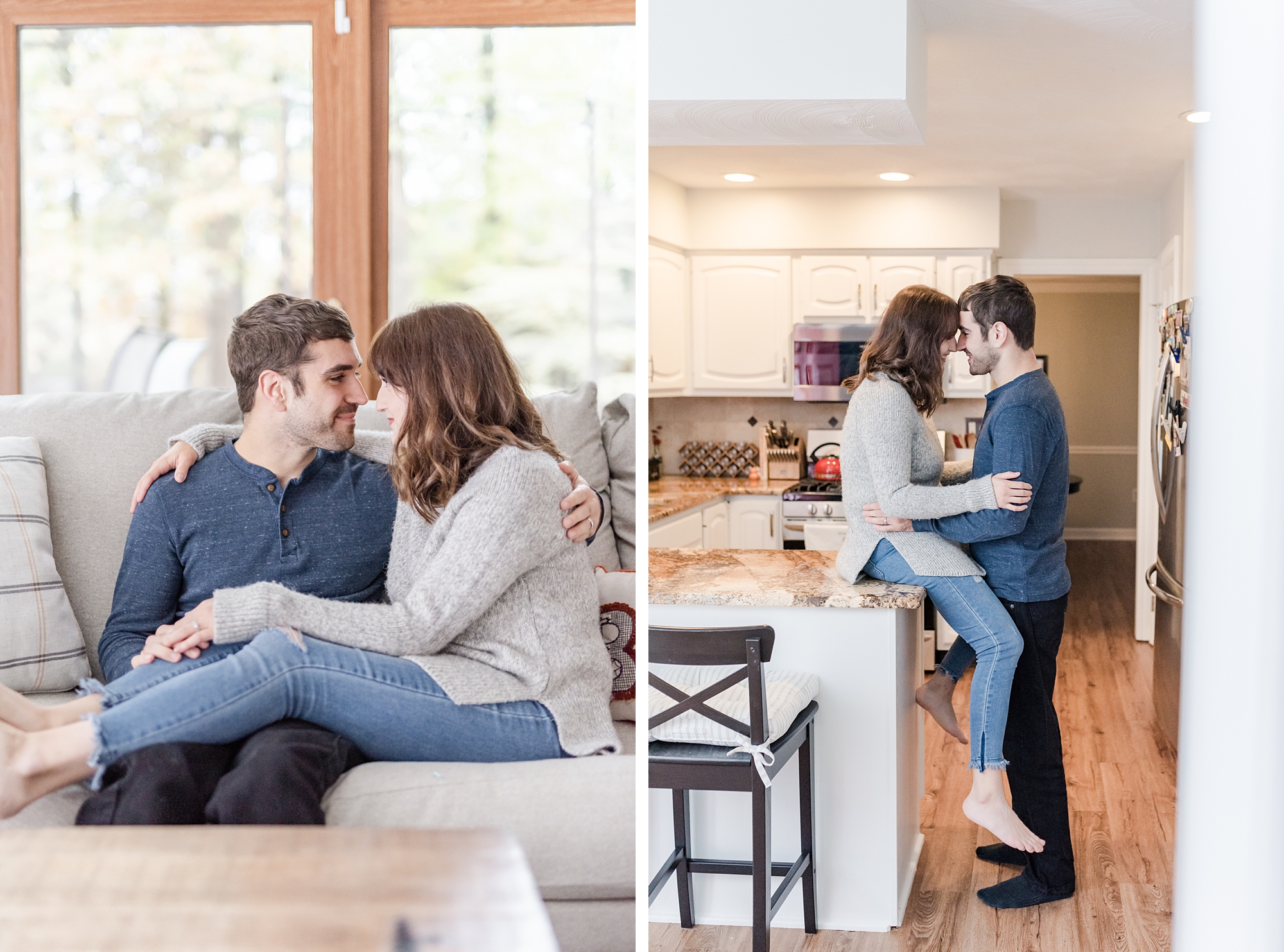 married couple poses in home for portraits