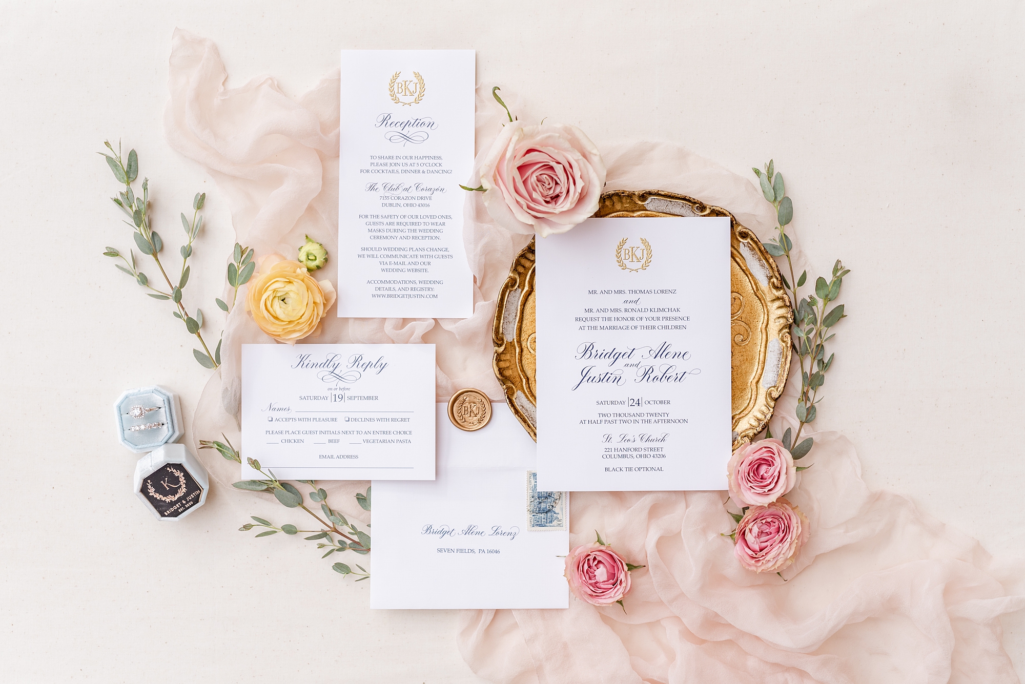 elegant stationery for Ohio wedding