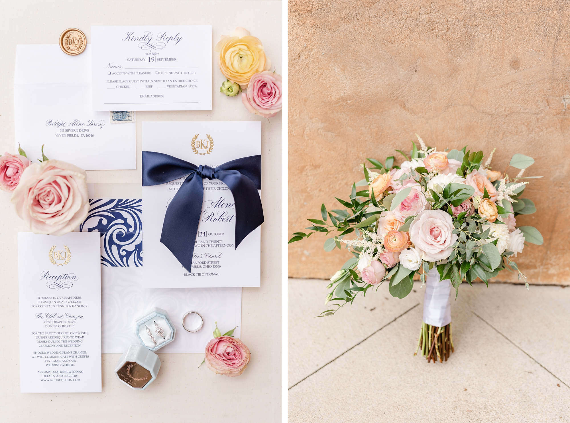 wedding details with navy accents for The Club at Corazon wedding