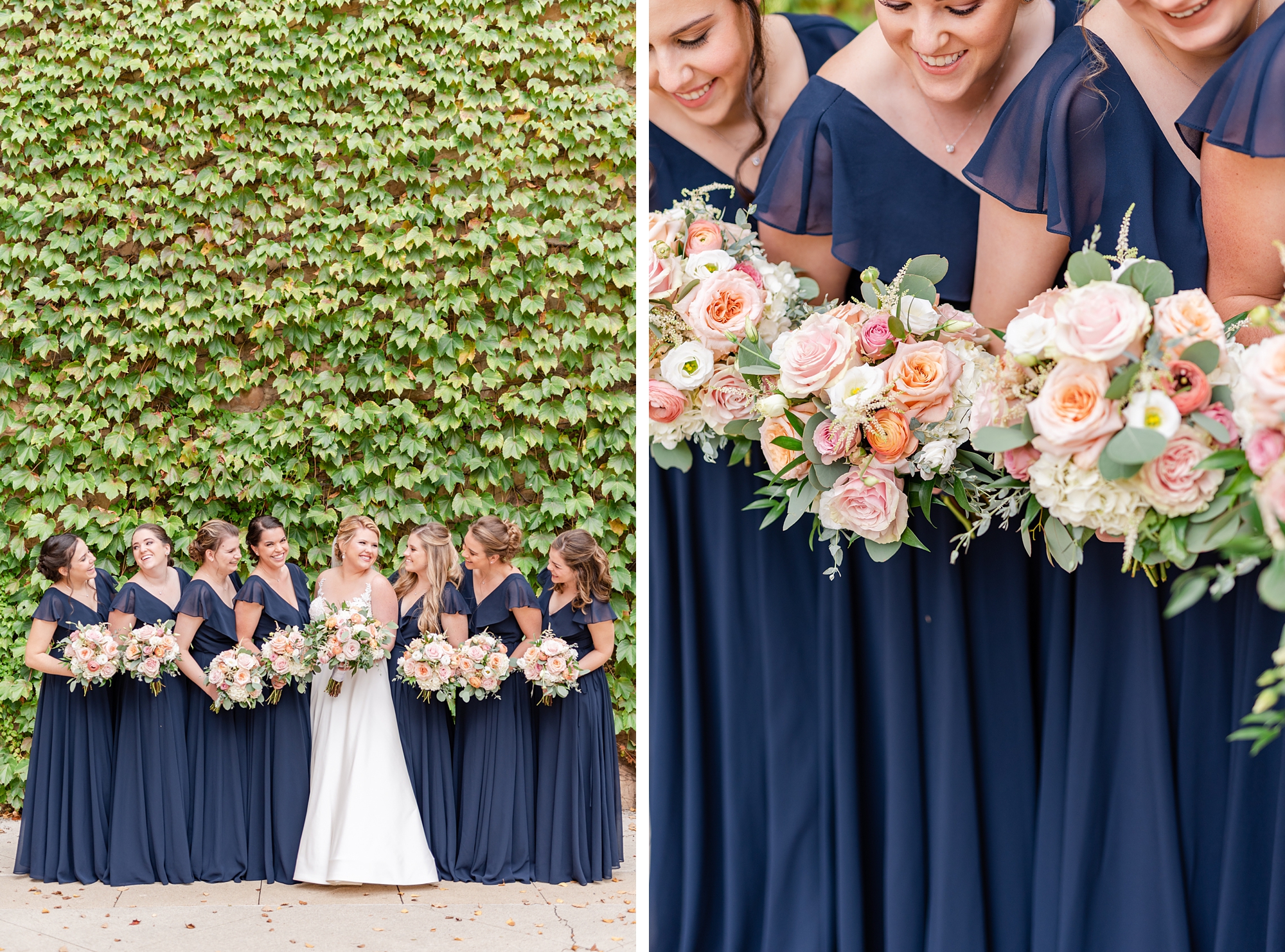bridesmaid portraits against ivy covered wall at The Club at Corazon
