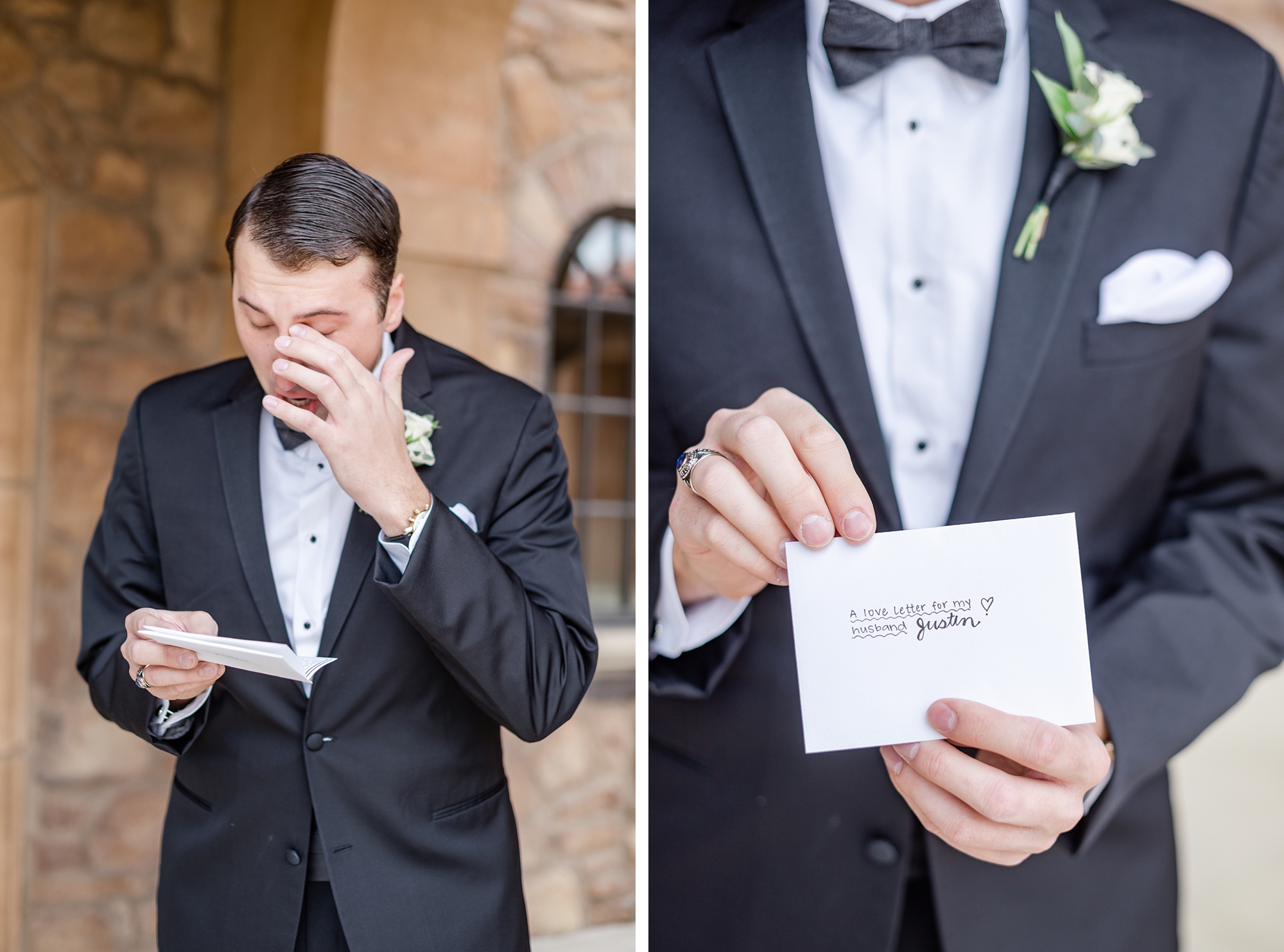 groom cries reading letter from bride