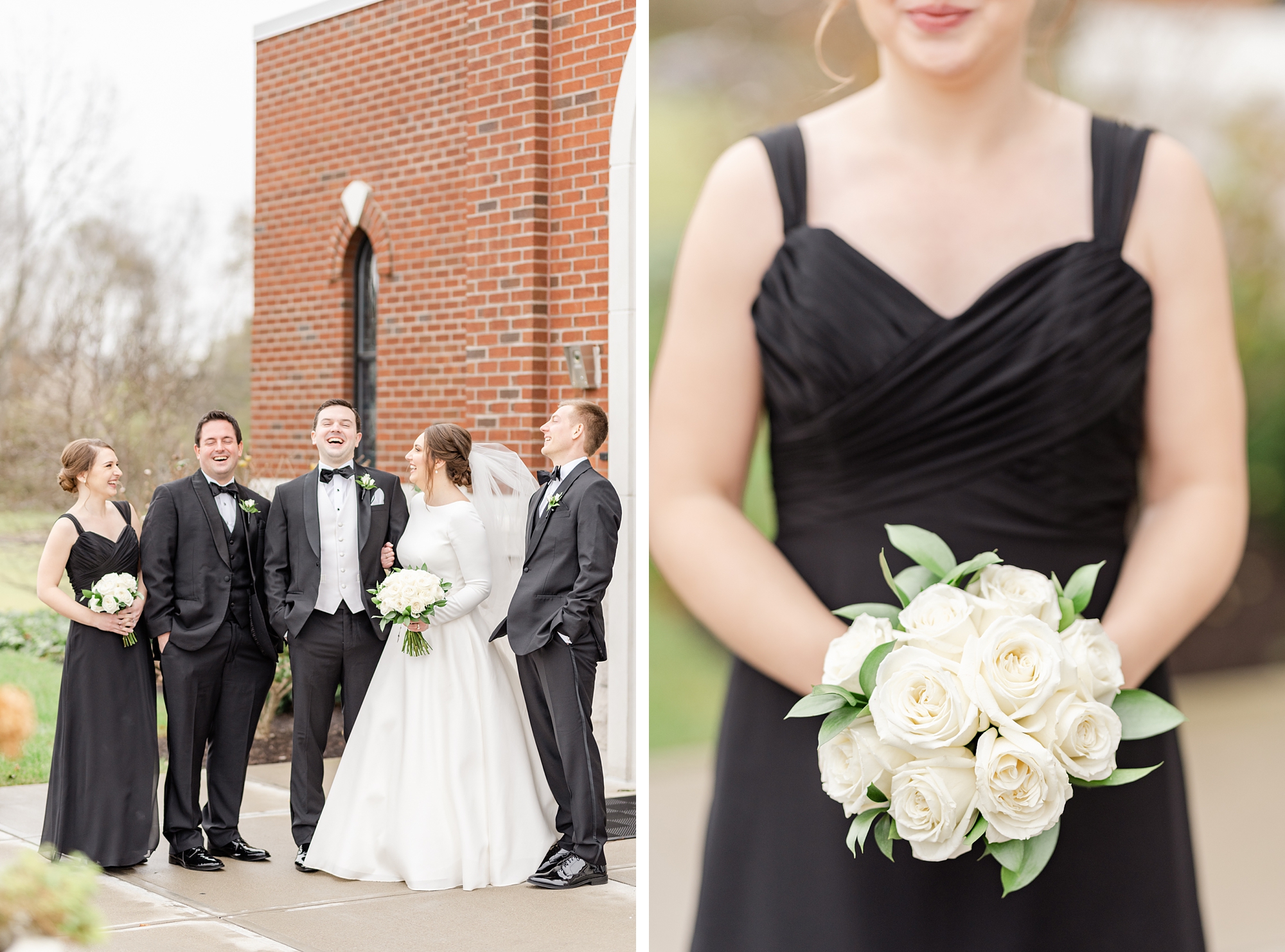 newlyweds pose with small bridal party