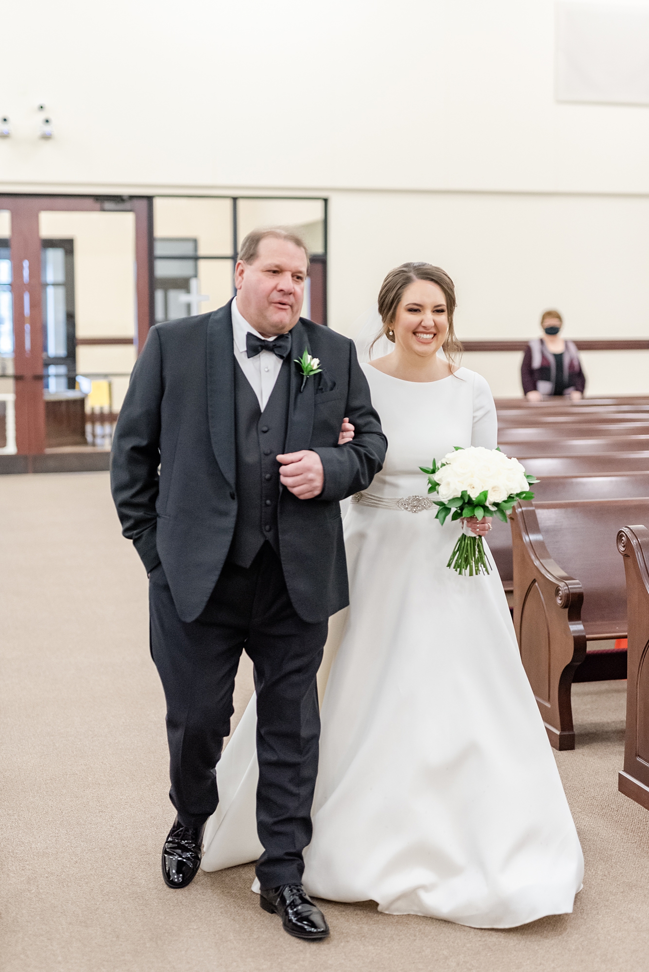 bride walks down the aisle at Ohio Church wedding