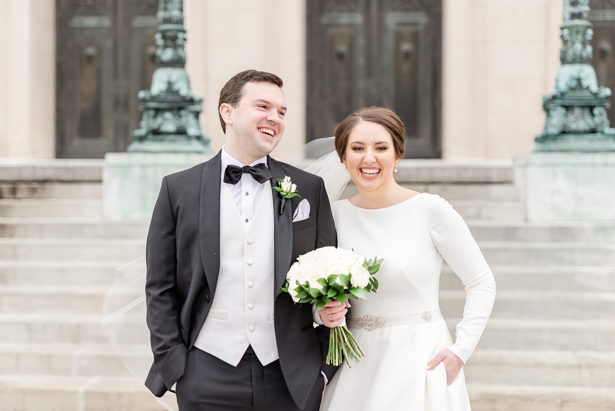 Dayton Masonic Center wedding portraits of classic bride and groom