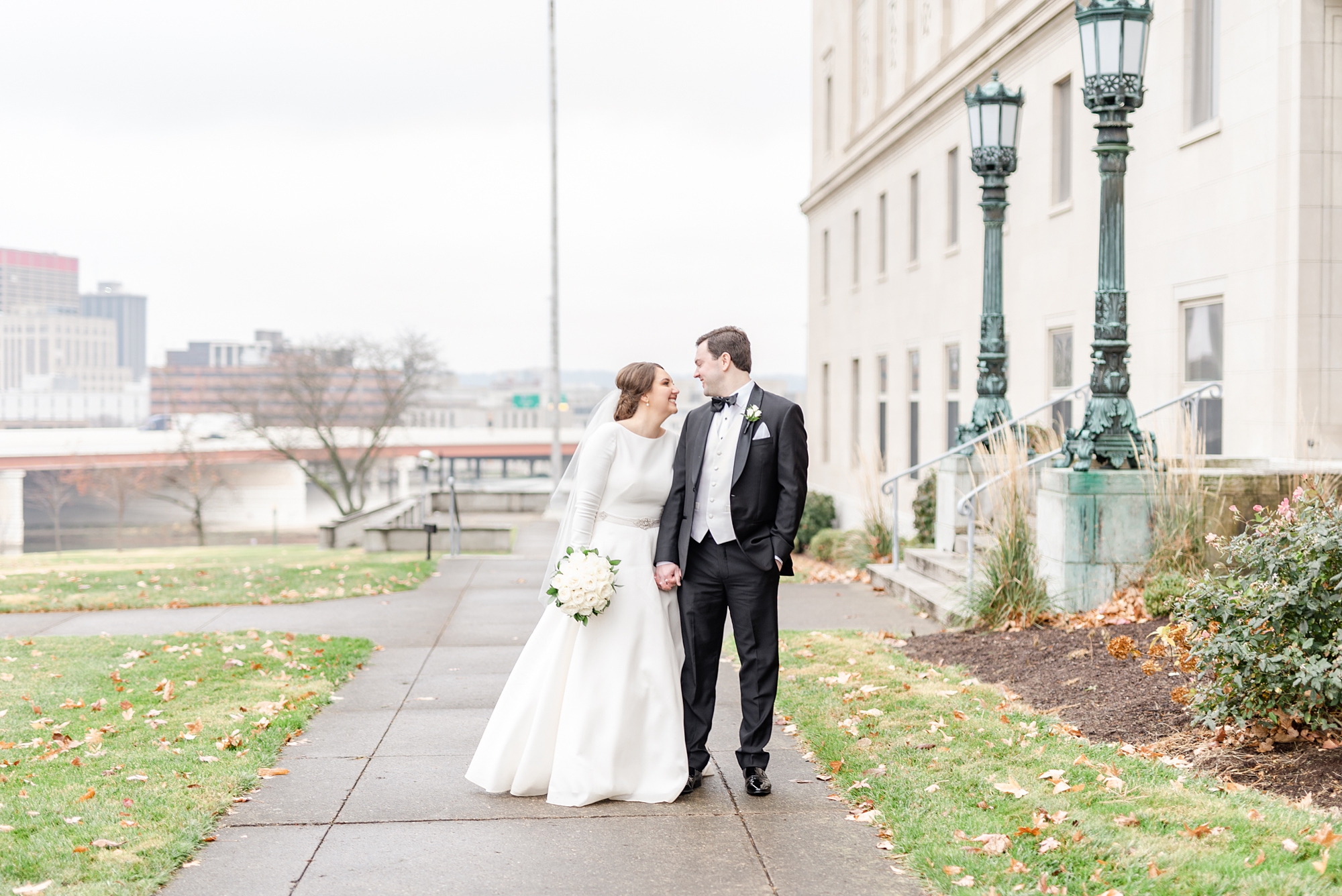 Dayton Masonic Center wedding portraits of bride and groom