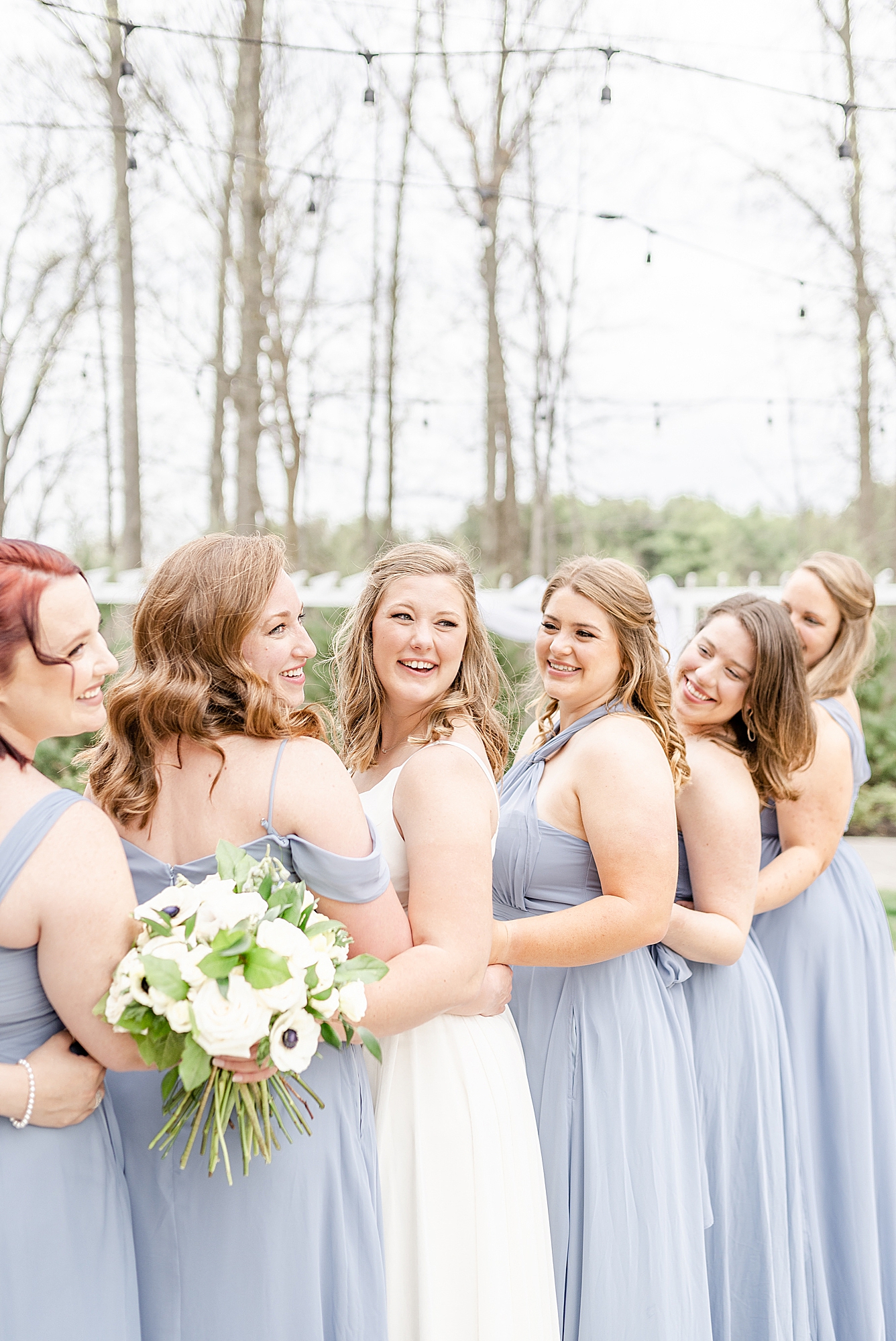 springtime bridal party inspiration in blue dresses