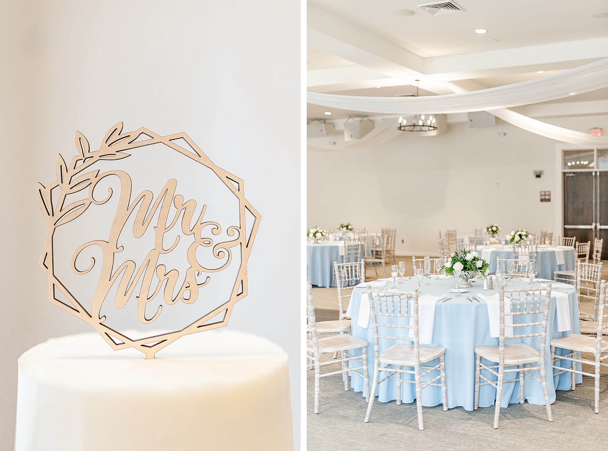 wedding reception in Ohio with light blue details