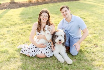spring family photos with two dogs