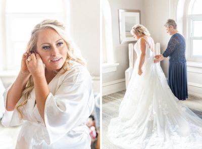 bride prepares for OH wedding day with mother