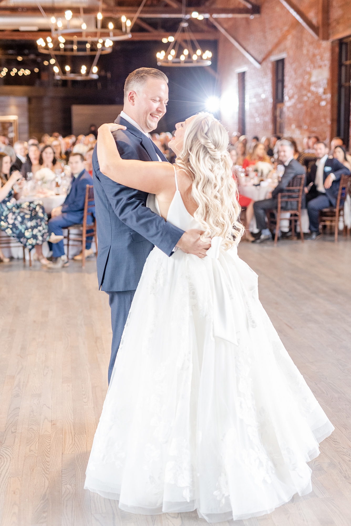 groom dances with bride during Ohio wedding reception