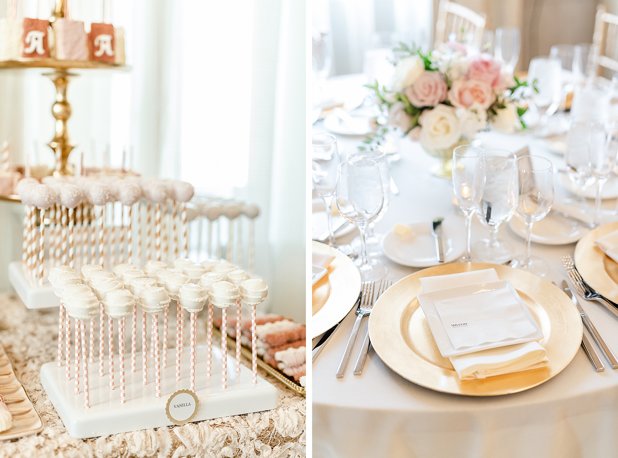 wedding reception with blush pink and gold details