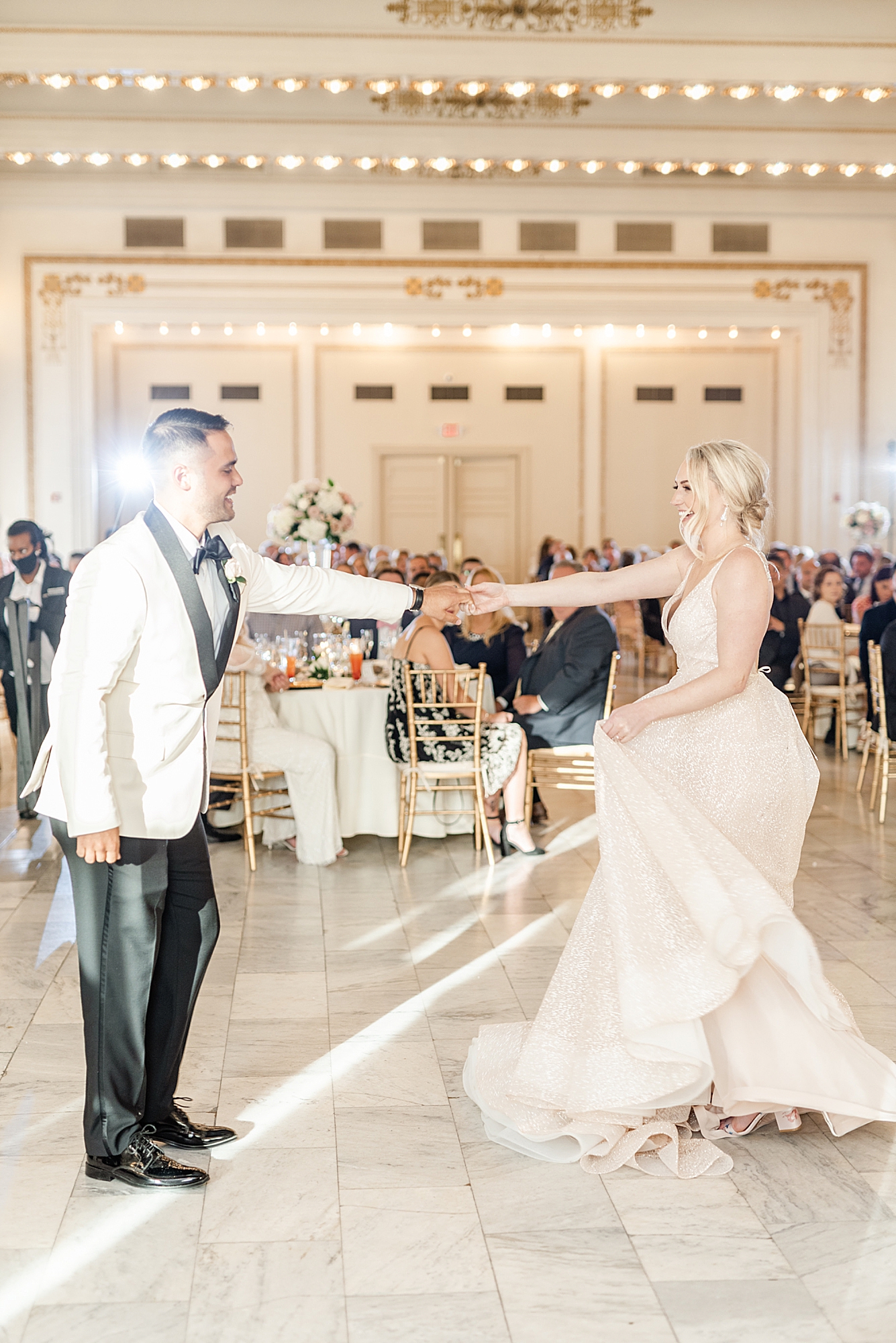 bride and groom dance during Columbus OH wedding reception