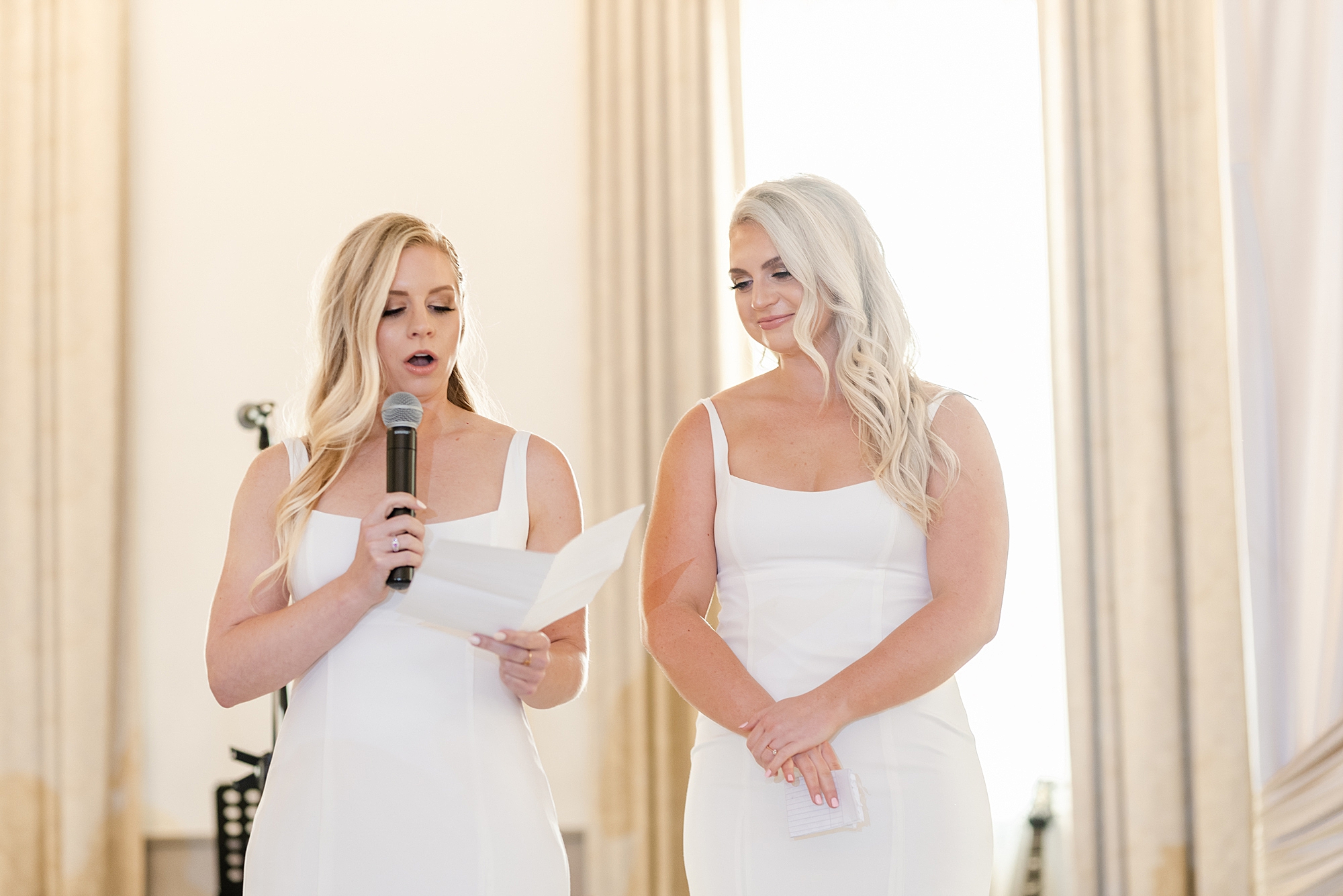 bridesmaids read speech during Westin wedding day in Columbus