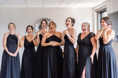 bridesmaids react to seeing bride in dress