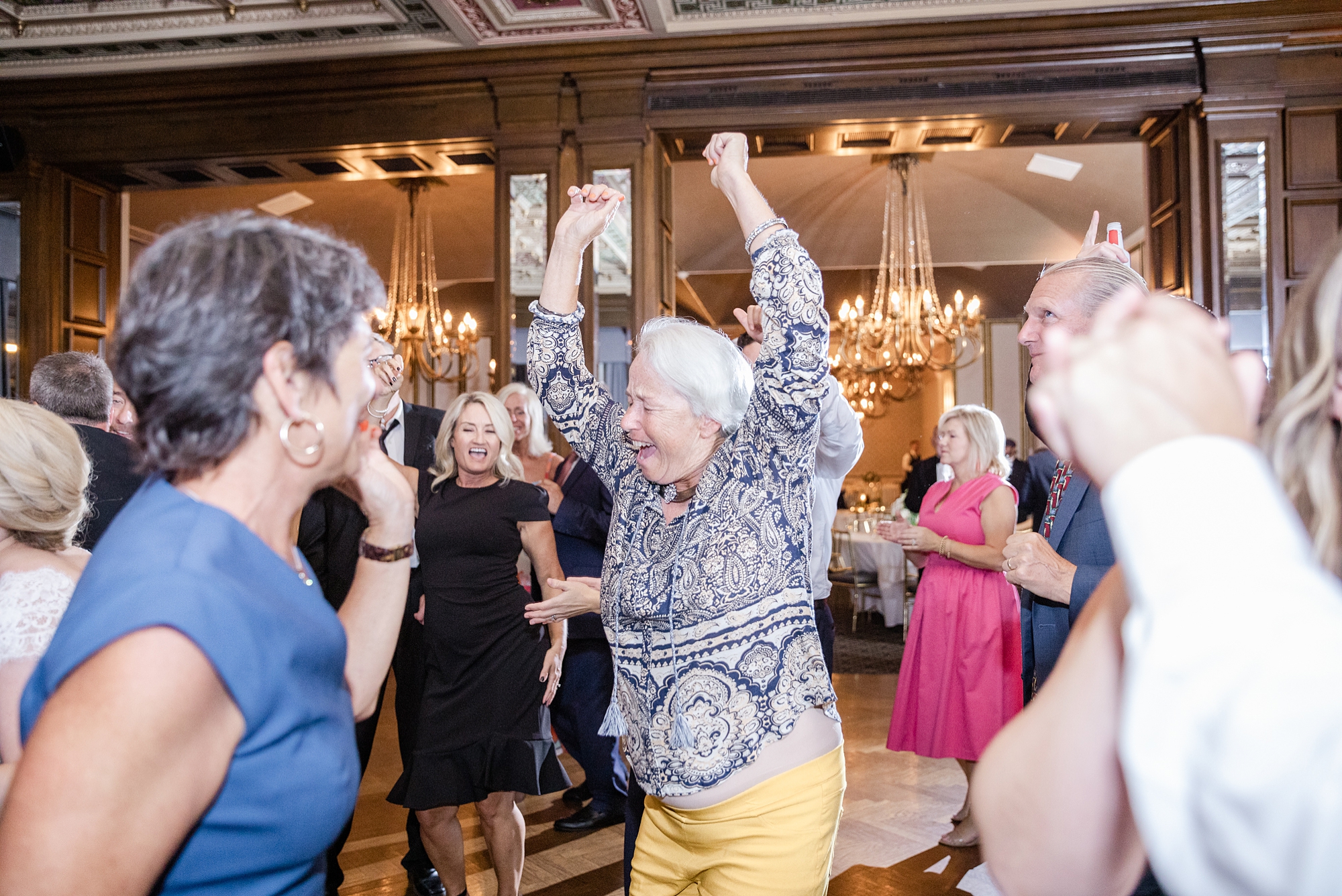 grandmother dances during Columbus OH wedding reception