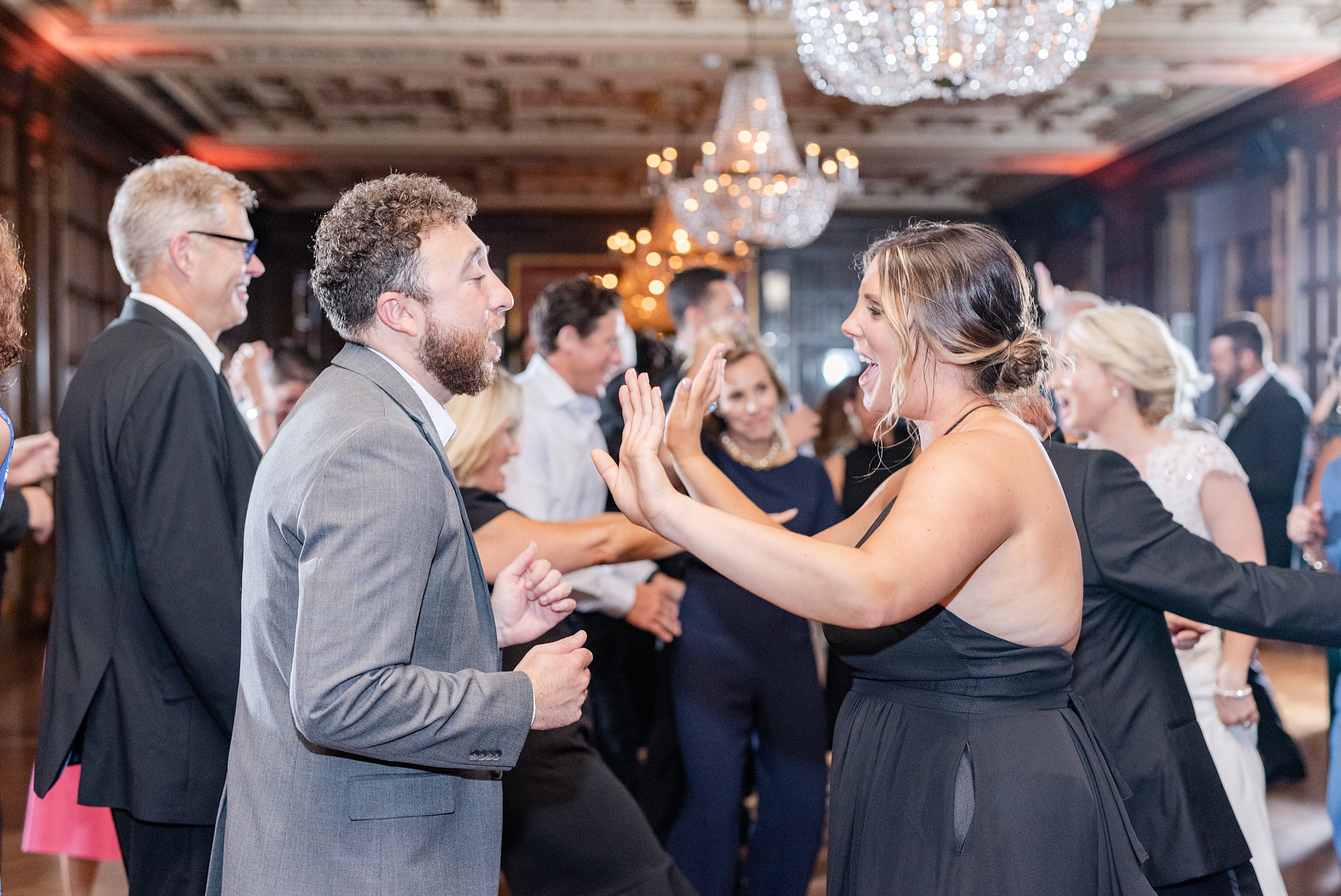 bridal party dances during Columbus OH wedding reception