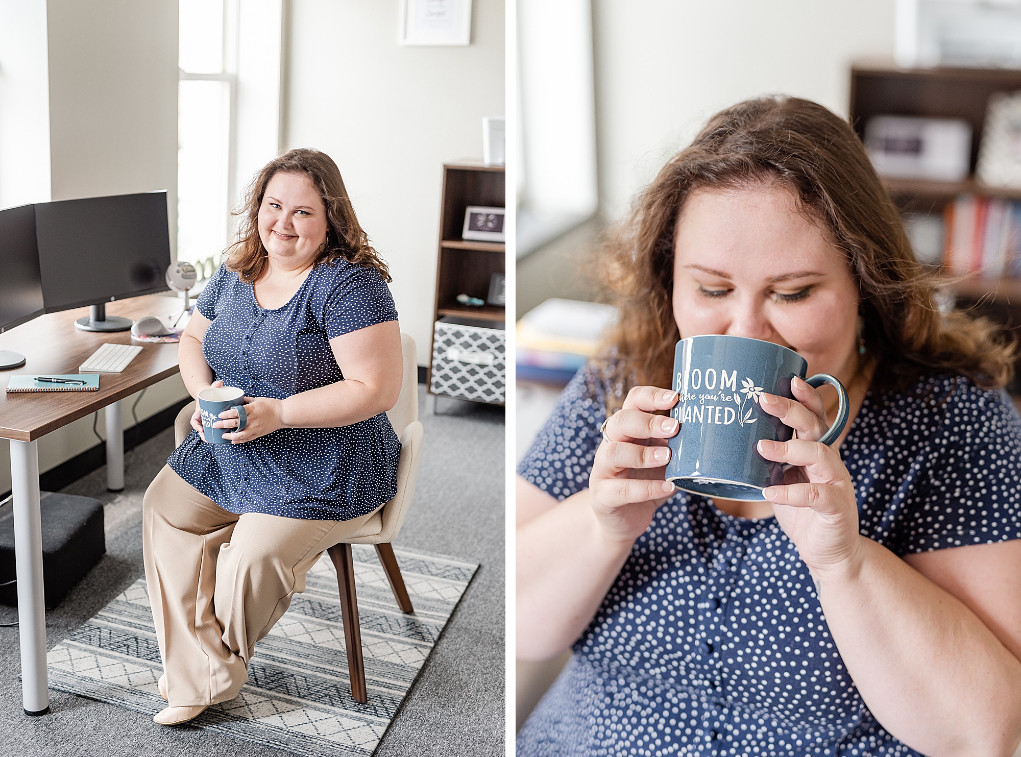 woman sits with coffee cup at Haven Collective