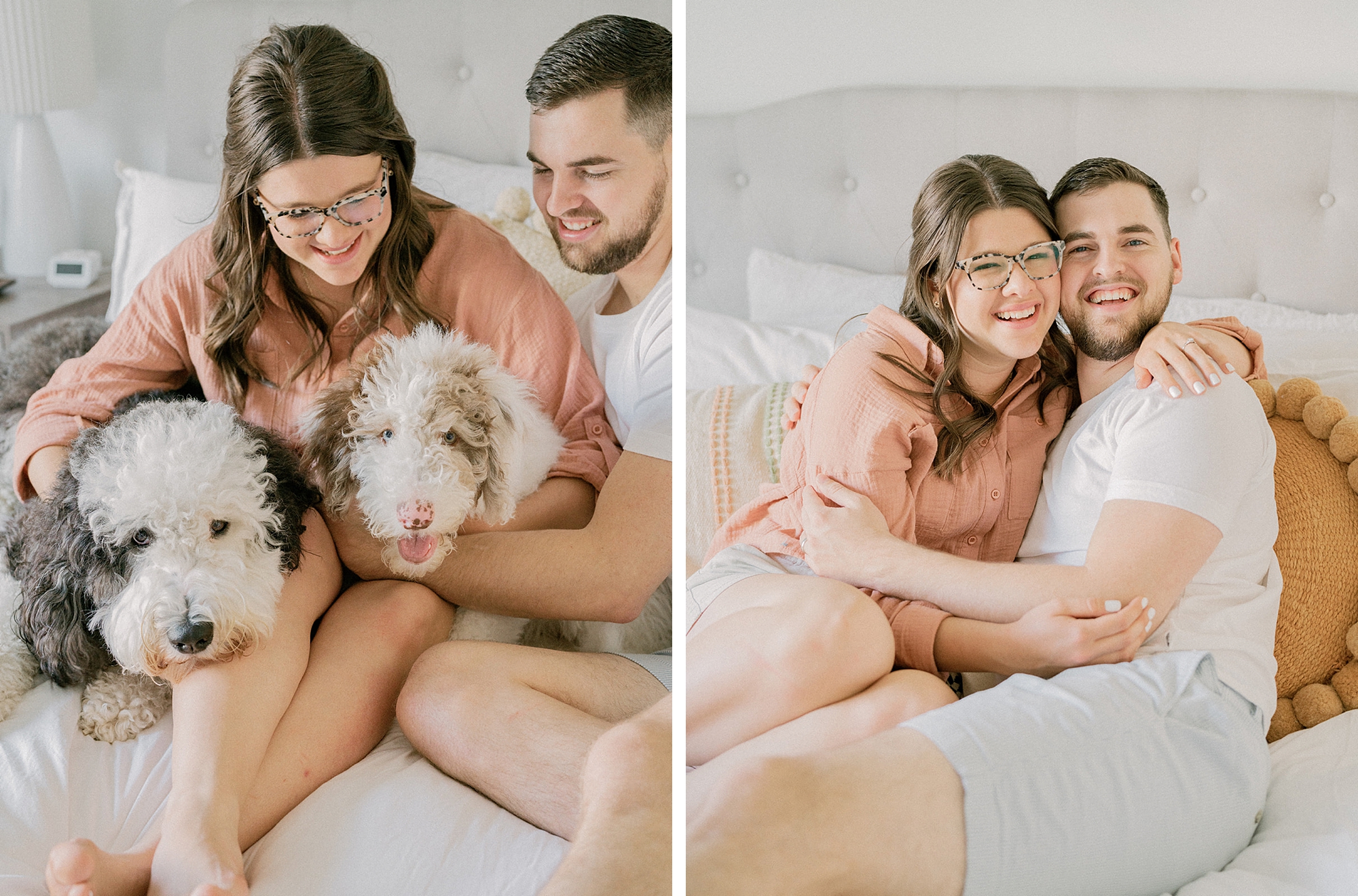 dog parents snuggle with pups during fourth anniversary portraits