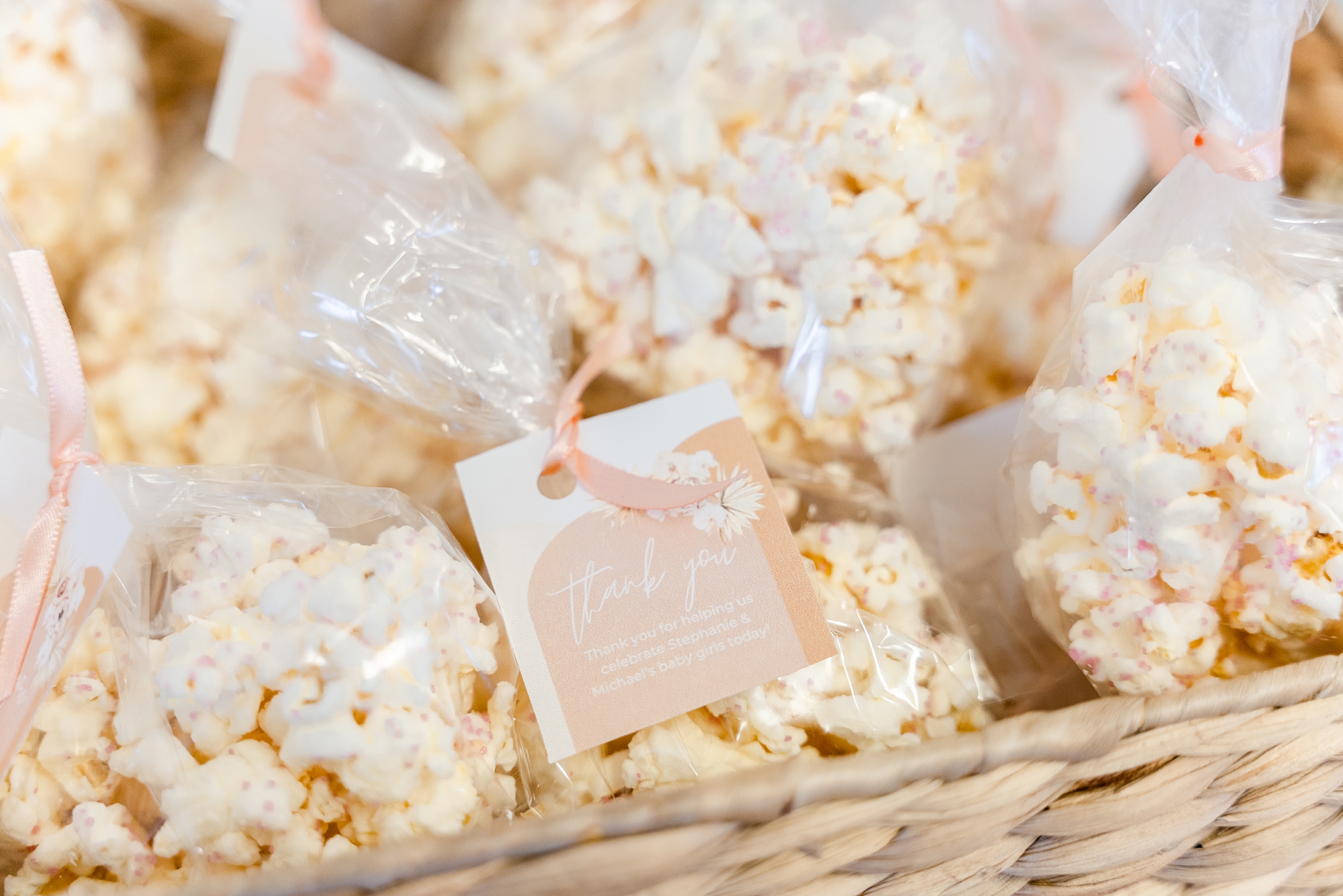popcorn favor for boho blush baby shower