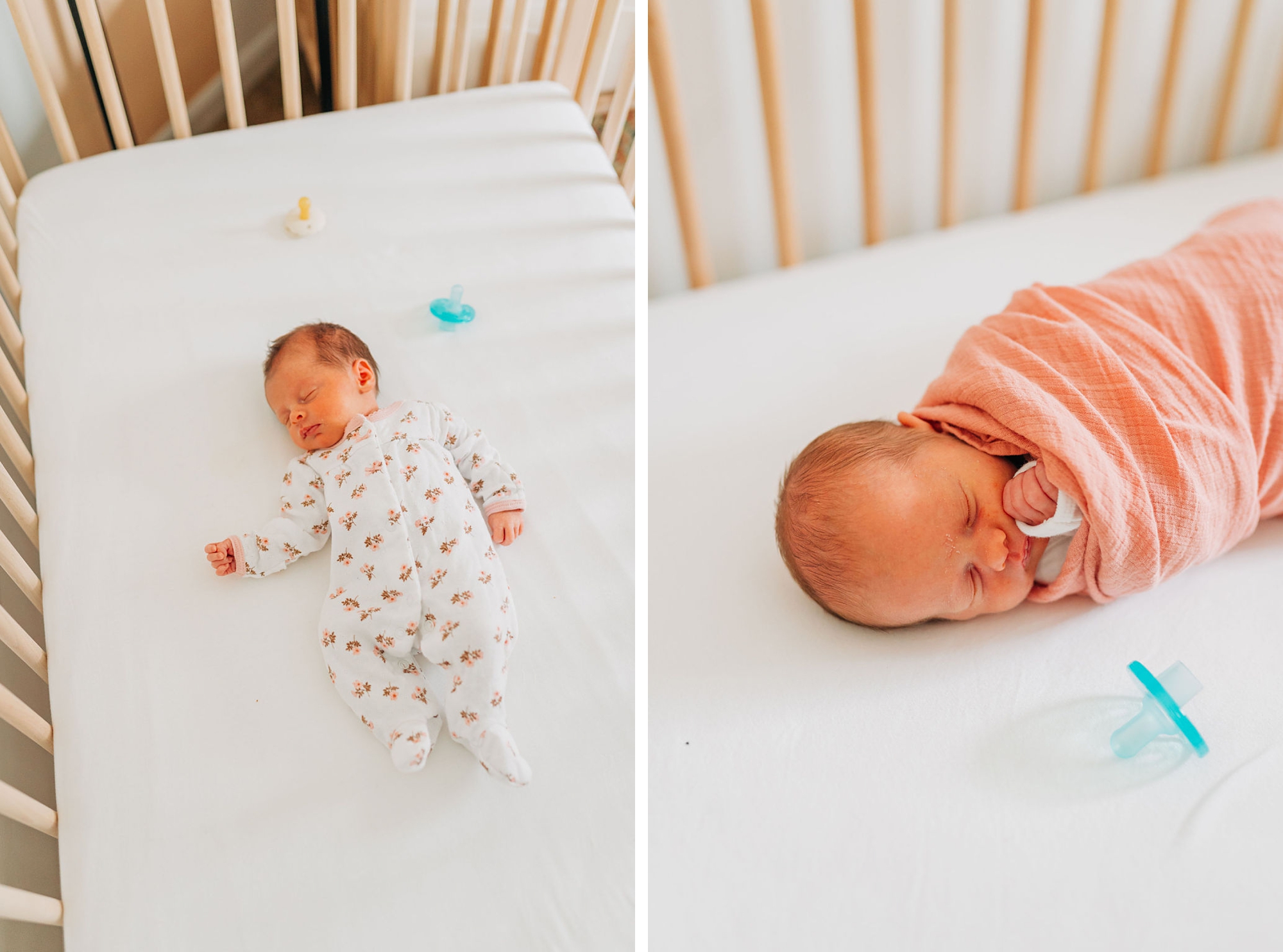 twin girls sleep in crib during newborn session at home