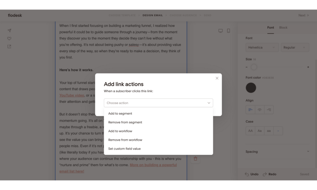 Flodesk link actions tutorial image